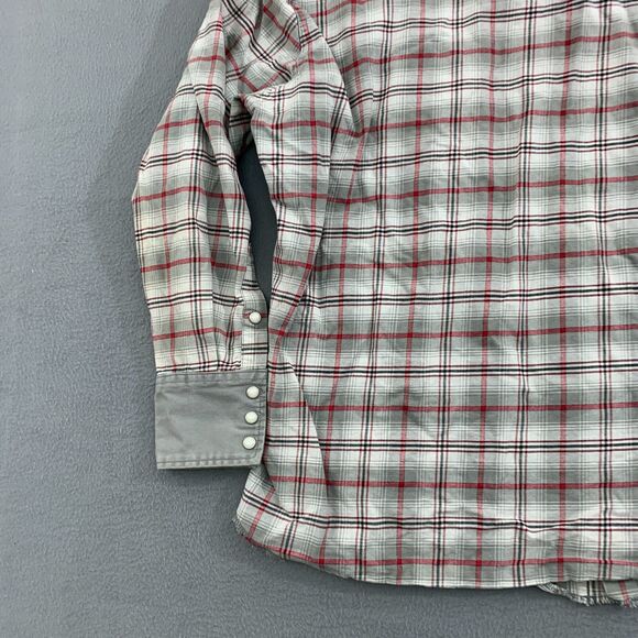 Wrangler Mens Western Shirt Large Gray‎ Pearl Snap Canvas Plaid - Picture 4 of 15